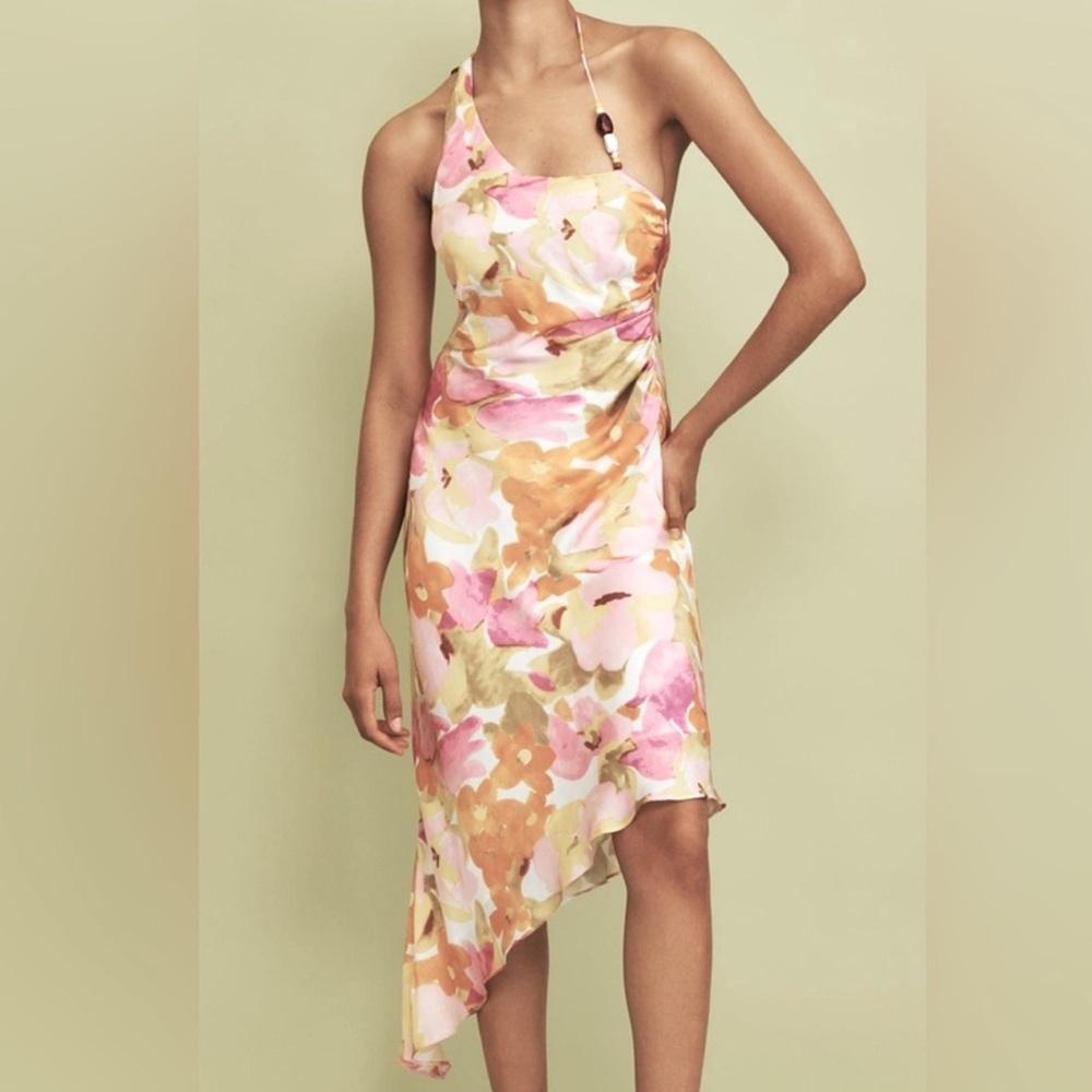 NWT BARDOT Andy floral Orange and Pink Asymmetrical one shoulder dress large/8